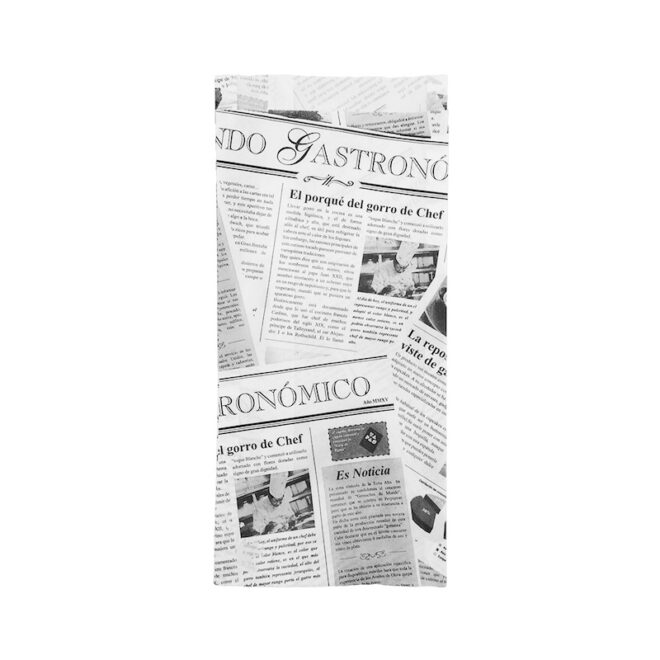 Papel antigrasa - Bolsa bocadillo - Blanco/News 12 + 2 x 26 cm.
