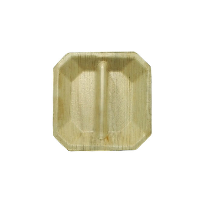 Plato de hoja de palma – Cuadrado 2 compartimentos 10 x 10 cm.
